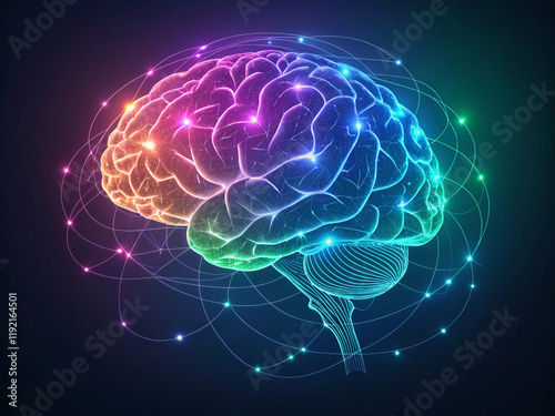 3d rendered illustration of human brain in neon colors