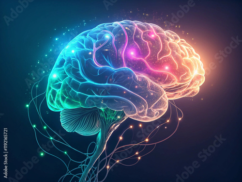 3d rendered illustration of human brain in neon colors