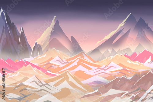colorful landscape illustration in the mountains