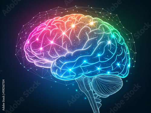 3d rendered illustration of human brain in neon colors