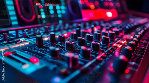 audio mixing console in recording studio
