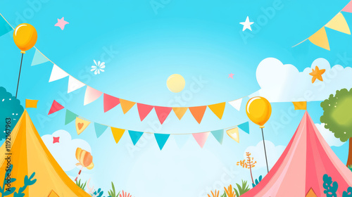 Festive celebration at a colorful fairground vibrant decorations outdoor scene bright daylight joyful atmosphere