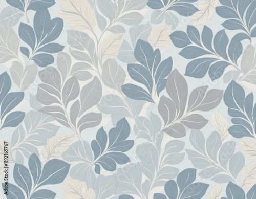 Serene Blue and Beige Leaf Pattern: Seamless Floral Textile Design