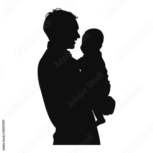 Creative Father and Son Black Silhouette Vector for Father's Day Design Vector Art