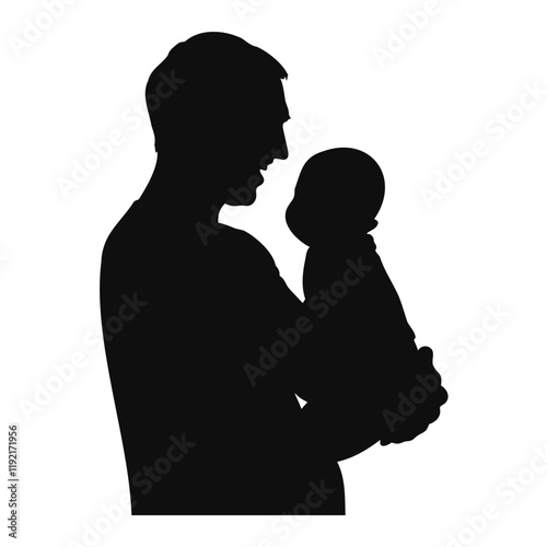 Elegant Father with Son Silhouette for Father's Day Design Minimalist Vector Illustration on Clear Background