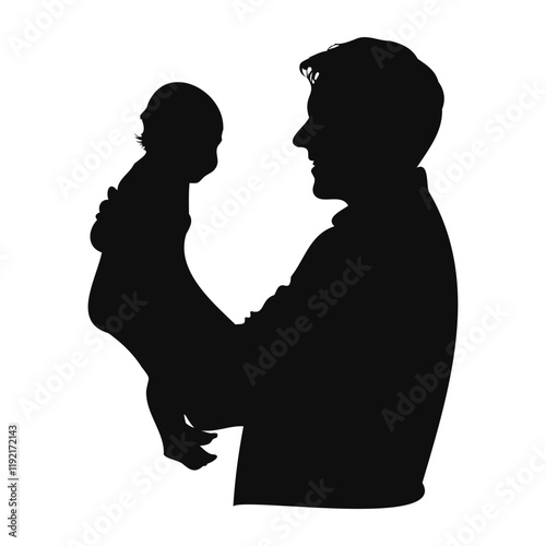 Father with Son, Black Silhouette vector illustration For Father's Day Design isolated on a transparent background