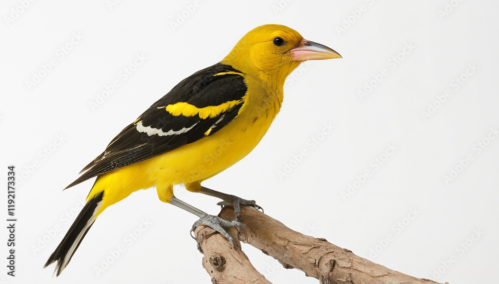 Fototapeta premium Male adult golden oriole White background vibrant feathers
