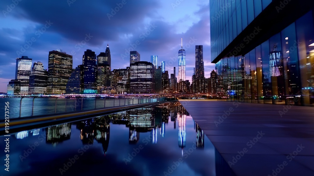 Obraz premium Beautiful cityscape of Manhattan after sunset New York City
