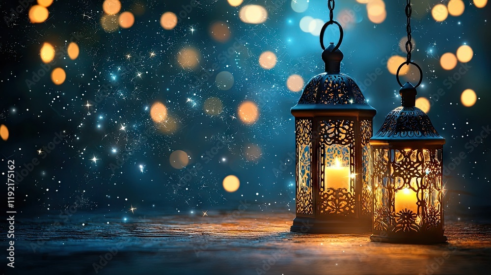 Festive lanterns glowing, night scene, bokeh background, holiday celebration Festive lanterns glowing, night scene, bokeh background, holiday celebration