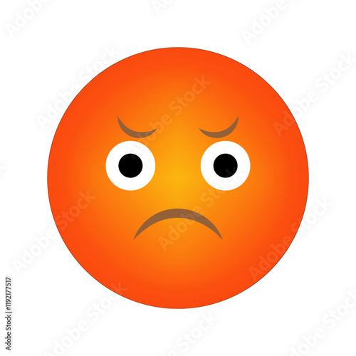 Sad orange emoji. Unhappy facial expression. Negative mood icon. Vector illustration.