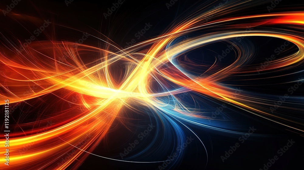 Dynamic exploration abstract with intricate patterns and radiant light trails