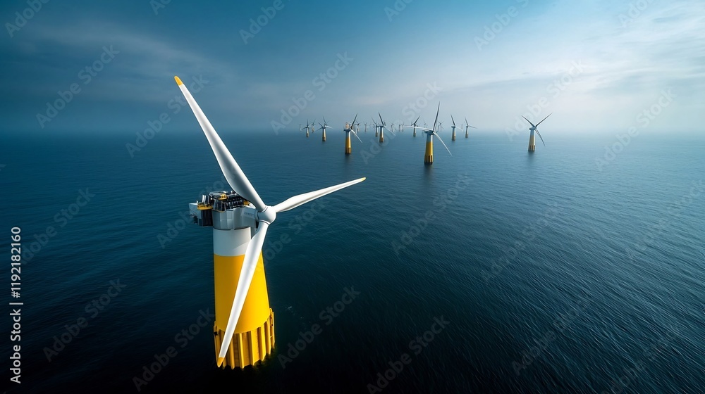 Majestic Offshore Tidal Energy Turbine Farm Harnessing Renewable Electricity from Ocean Currents