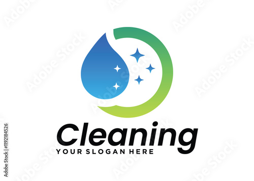 cleaning service logo design with circle and water droplets