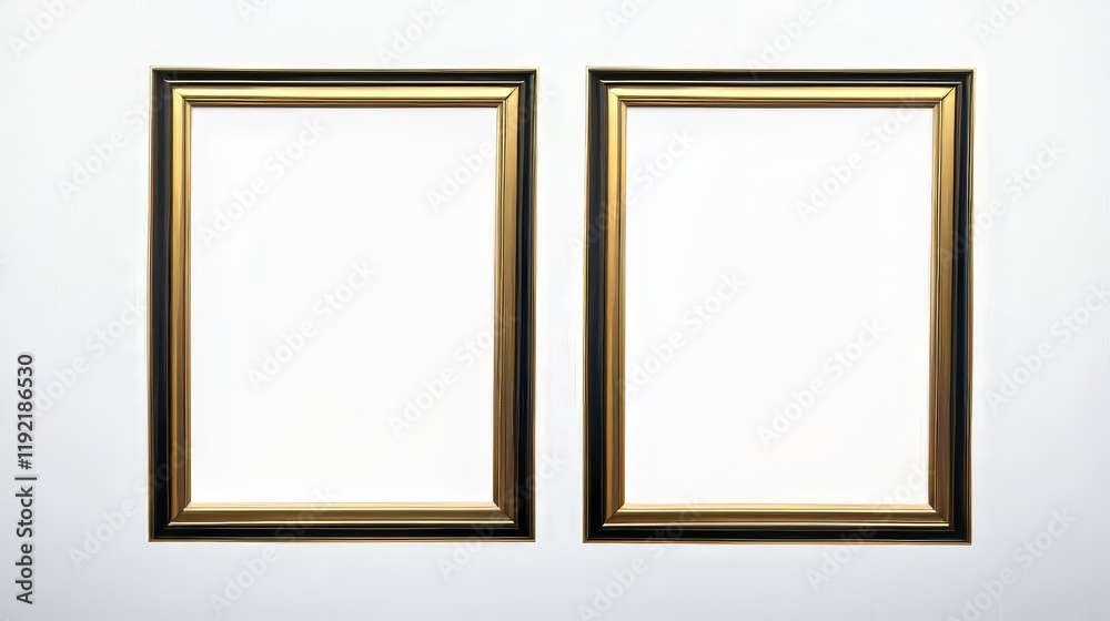 Gold frames, on a white background. Ideal for photographs, artwork or paintings, adding vintage luxury and elegance to any wall or gallery Gold frames, on a white background. Ideal for photographs, artwork or paintings, adding vintage luxury and elegance to any wall or gallery