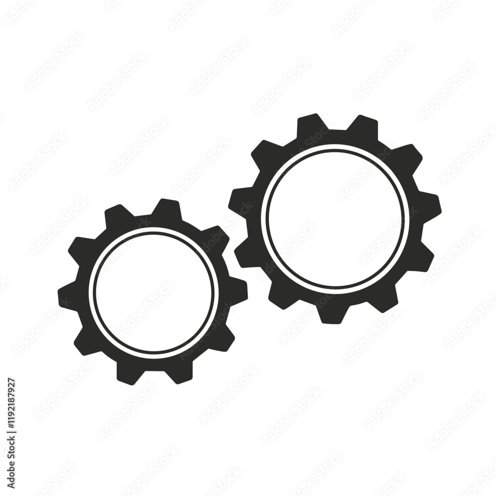 Minimalistic black-and-white illustration of interlocking gears symbolizing teamwork on plain background Minimalistic black-and-white illustration of interlocking gears symbolizing teamwork on plain background
