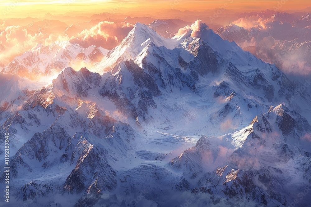 Obraz premium Aerial view of Mount Everest at sunrise