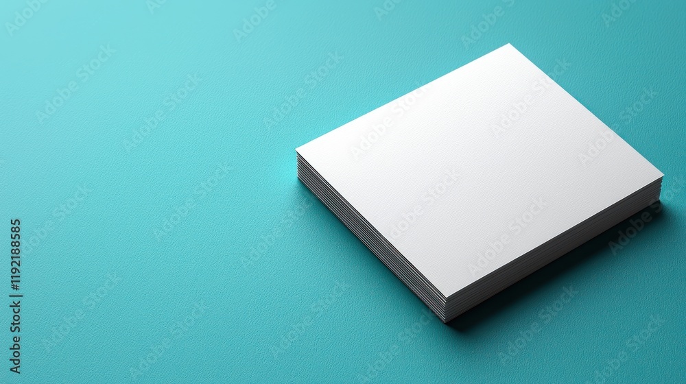 A stack of blank papers on a teal background. A stack of blank papers on a teal background.