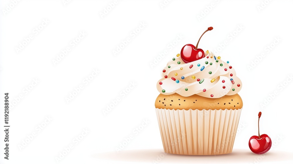 Delicious cupcake with creamy frosting and cherry on top, perfect for dessert lovers and sweet treats Delicious cupcake with creamy frosting and cherry on top, perfect for dessert lovers and sweet treats