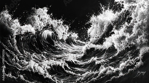 Monchromatic Ocean Waves: A Masterpiece in Black and White photo