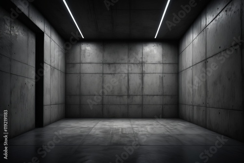 Empty room with window and wall featuring stone textures in a vintage design with cement floor