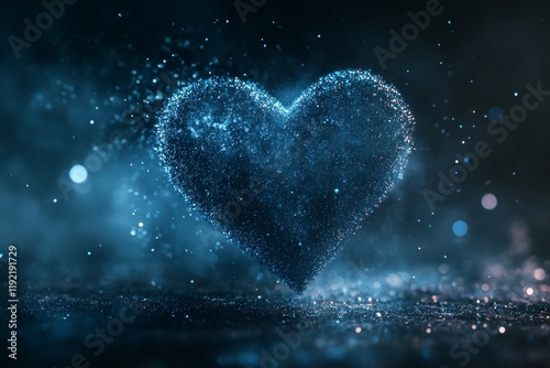 A radiant blue heart of sparkling particles on a dark background  a stunning love concept visual