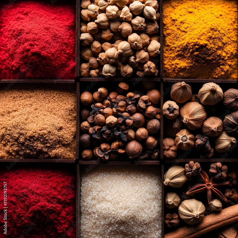 Fototapeta premium Aromatic Medley of Fragrant Spices in Minimalist Macro Shot