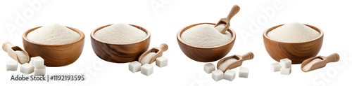 Canvas-taulu Wooden Bowls of Granulated Sugar, Cubes & Scoops