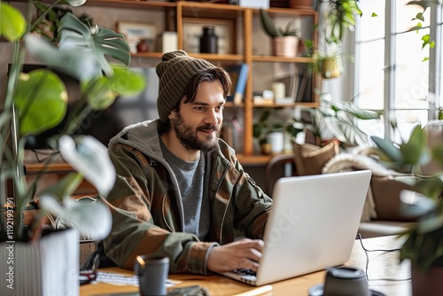 High Definition Picture of Digital Nomad Working Remotly on Their Project photo