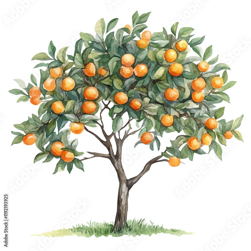 A watercolor painting of an apricot tree in bloom, isolated on a white background. Apricot tree vector.
