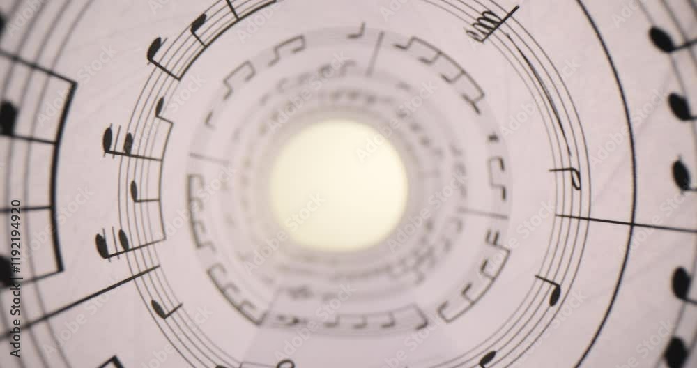 Document with musical notes, rolled up closeup
