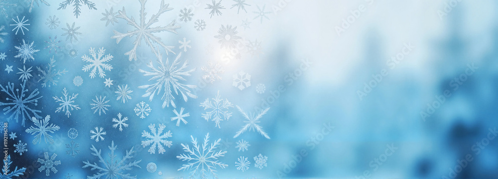 Blue snowflakes with a frosty and blurred background Blue snowflakes with a frosty and blurred background