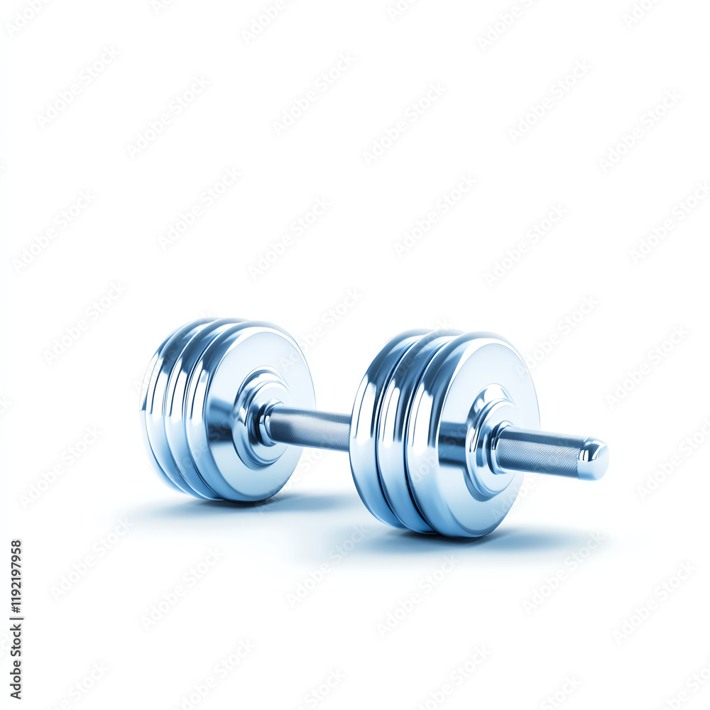 A shiny dumbbell isolated on a white background, perfect for fitness, weightlifting, and exercise stock imagery. A shiny dumbbell isolated on a white background, perfect for fitness, weightlifting, and exercise stock imagery.