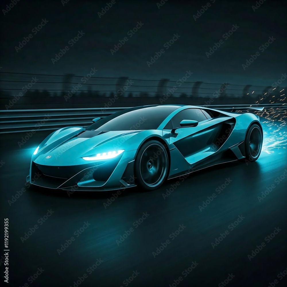 a luminous turquoise sports car leaving a trail of light with every drive on a nighttime racetrack with sparks on it 3D Rendering, Cyberpunk, Chrome, Sparks, Trails, Intel Core, Dark Cyan, Luminous, a luminous turquoise sports car leaving a trail of light with every drive on a nighttime racetrack with sparks on it 3D Rendering, Cyberpunk, Chrome, Sparks, Trails, Intel Core, Dark Cyan, Luminous,