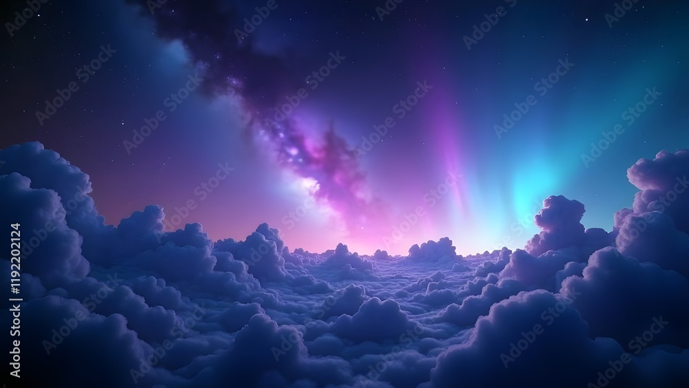 Naklejka premium Magical Starry Night Sky with Blue and Purple Galaxy Aurora 4K Wallpaper