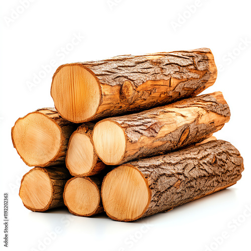 AStack of wooden logs, showcasing the natural texture and colors of bark and wood, perfect for rustic and nature-themed projects. photo