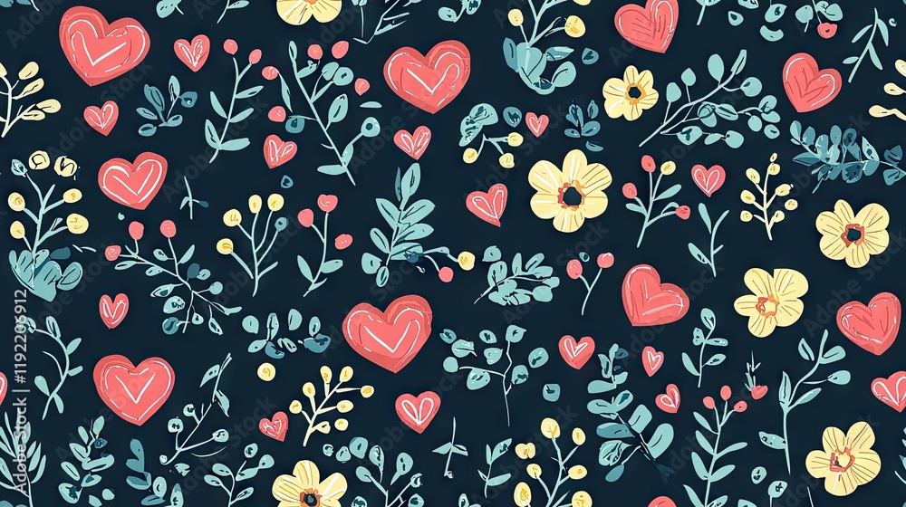 custom made wallpaper toronto digitalRomantic floral heart pattern, perfect for Valentine's Day cards
