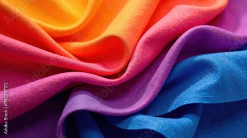 Vibrant Hues of Textured Fabric in a Colorful Gradient Displaying Smooth, Soft, and Luxurious Drapes
