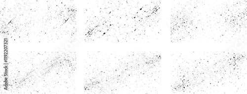 Set of Old Black Empty Aged Damaged Paper Cardboard Photo Card. Abstract texture of dust particle grain and scratch on white background. 