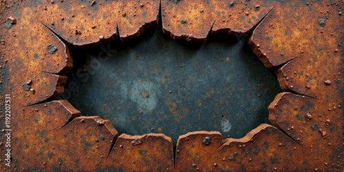 Rustic Cracked Metal Surface with Central Empty Space Ideal for Text or Design Elements