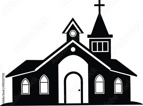Christianity church building with cross icon silhouette