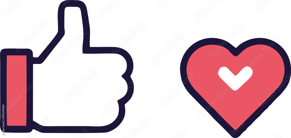 Thumb up and like line icons set isolated on white background flat vector illustration Thumb up and like line icons set isolated on white background flat vector illustration