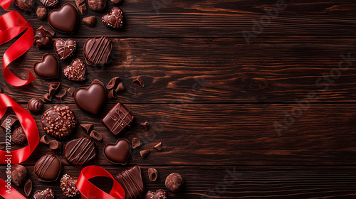 Exquisite Arrangement of Chocolates on a Rustic Wooden Table Celebrating Decadence
