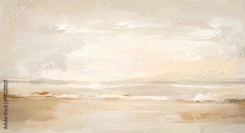 Serene Beige Abstract Beach Painting Evokes Calm Coastal Vibes