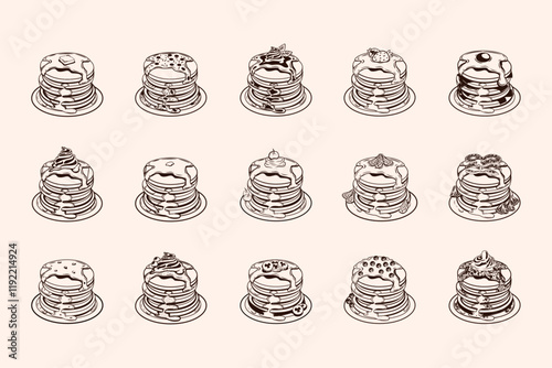National Pancake Day Illustration Pack Outline Style