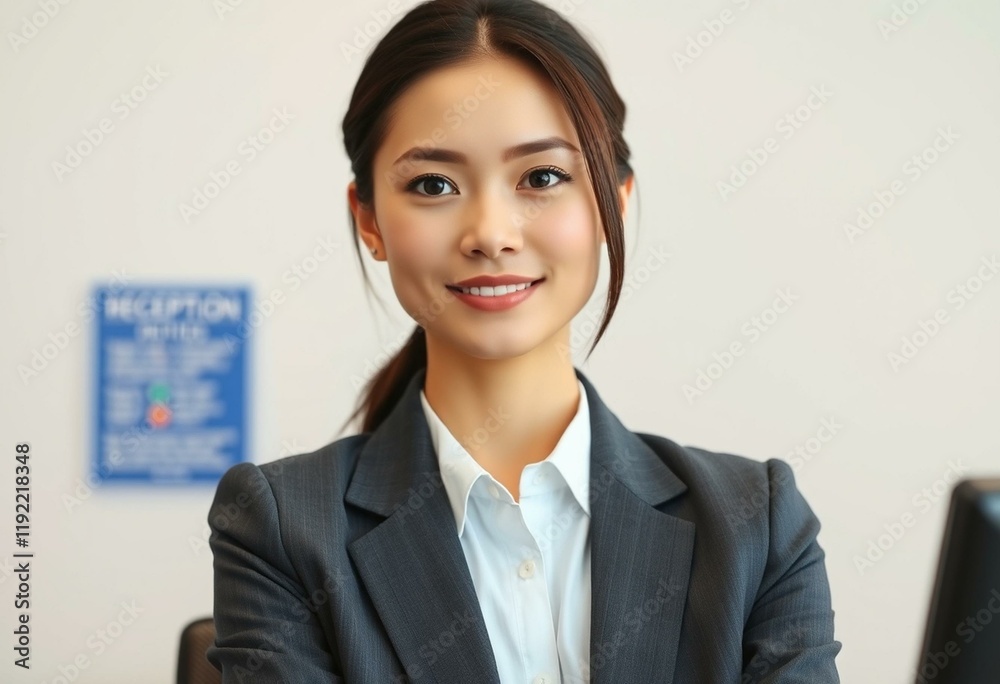 Portrait of a female receptionist at a reception counter Portrait of a female receptionist at a reception counter