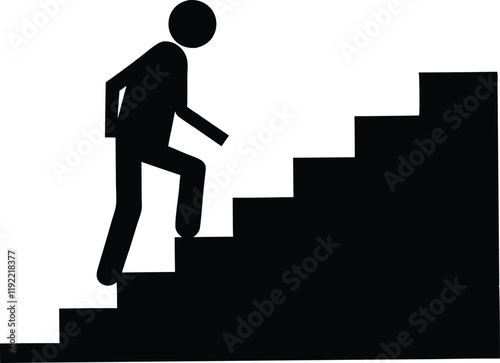 Walking up staircase or stairs icon silhouette and vector