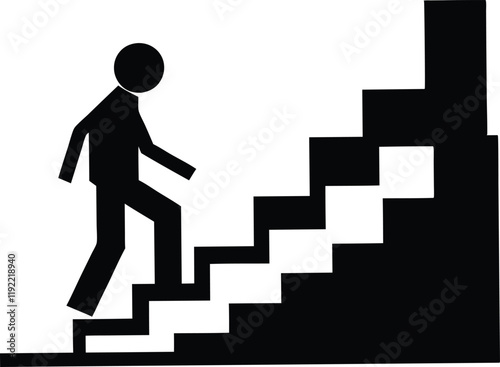 Walking up staircase or stairs icon silhouette and vector
