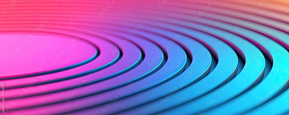 Fototapeta premium Vivid gradient concept. Colorful abstract waves radiate outwards in vibrant gradient tones of pink and blue.