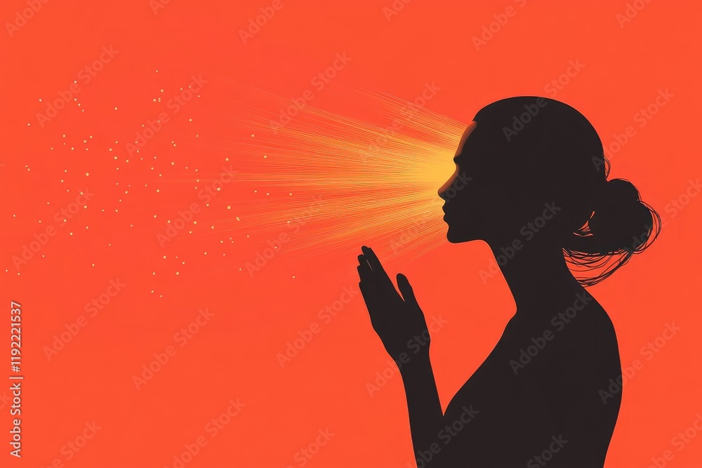 Woman Silhouette Emanating Golden Light Energy Woman Silhouette Emanating Golden Light Energy