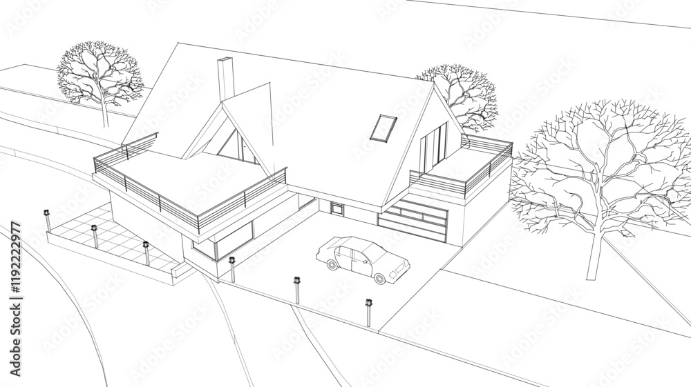 Fototapeta premium house traditional architecture plan 3d illustration 
